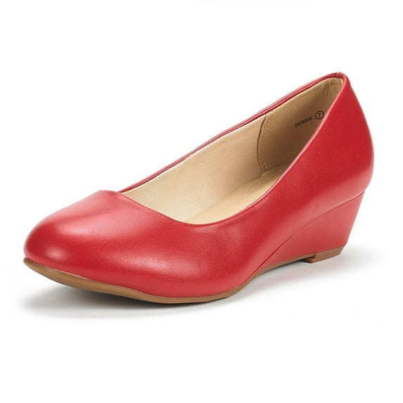 Dream Pairs Women's Mid Wedge Heel Pump Shoes Debbie color RED/PU size 11 Wide Available