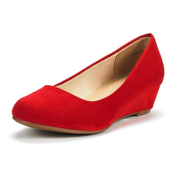 Dream Pairs Women's Mid Wedge Heel Pump Shoes Debbie color RED/SUEDE size 5 Wide Available