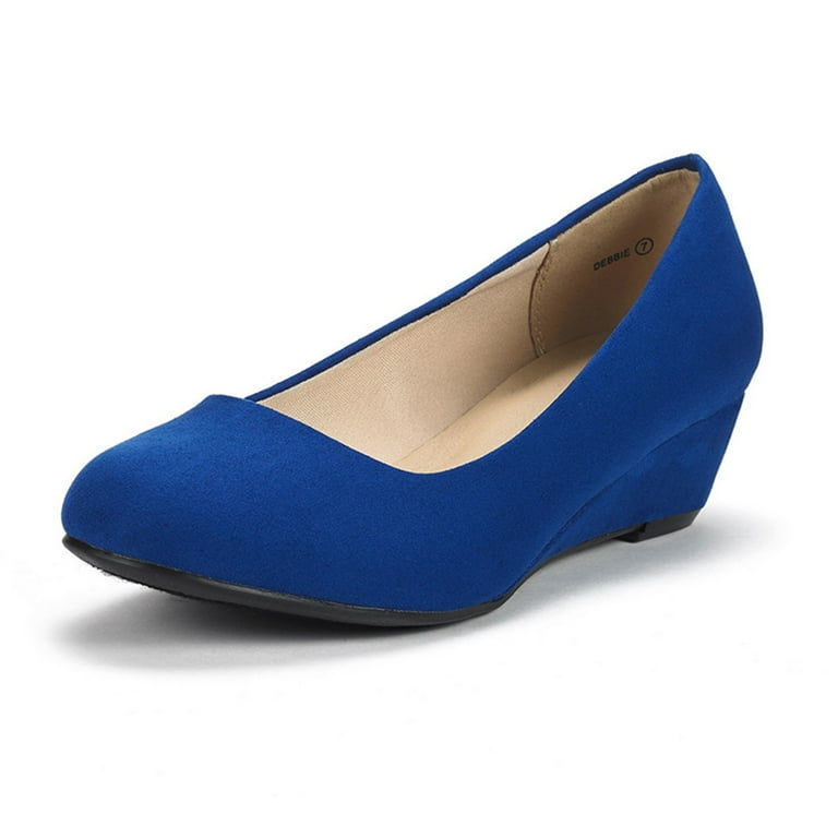 Dream Pairs Women s Mid Wedge Heel Pump Shoes Debbie color ROYAL BLUE size 5.5