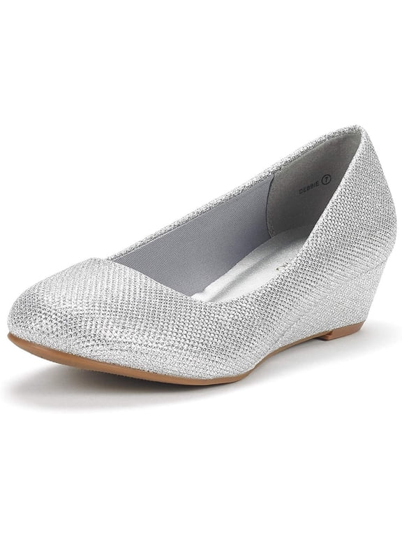 Women's Mid Wedge Heel Pump Shoes Debbie color SILVER/GLITTER size 9.5 Wide Available