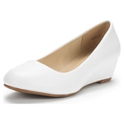 Dream Pairs Women's Mid Wedge Heel Pump Shoes Debbie color WHITE/PU size 8.5 Wide Available