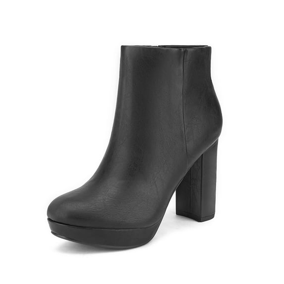 Dream Pairs Women's New Slip On Ankle Boots Chunky High Heel Side Zipper Boots STOMP BLACK/PU Size 9.5