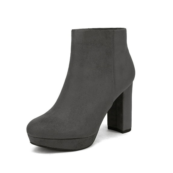 Dream Pairs Women's New Slip On Ankle Boots Chunky High Heel Side Zipper Boots STOMP GREY Size 6
