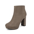 thumbnail image 1 of Dream Pairs Women's New Slip On Ankle Boots Chunky High Heel Side Zipper Boots STOMP KHAKI Size 5, 1 of 5