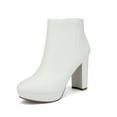thumbnail image 1 of Dream Pairs Women's New Slip On Ankle Boots Chunky High Heel Side Zipper Boots STOMP WHITE/PU Size 9.5, 1 of 5