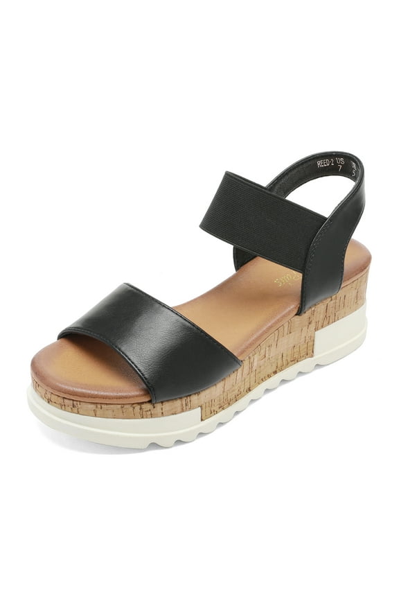 Women's Open Toe Ankle Strap Casual Flatform Platform Sandals Reed-2 Black Size 8.5