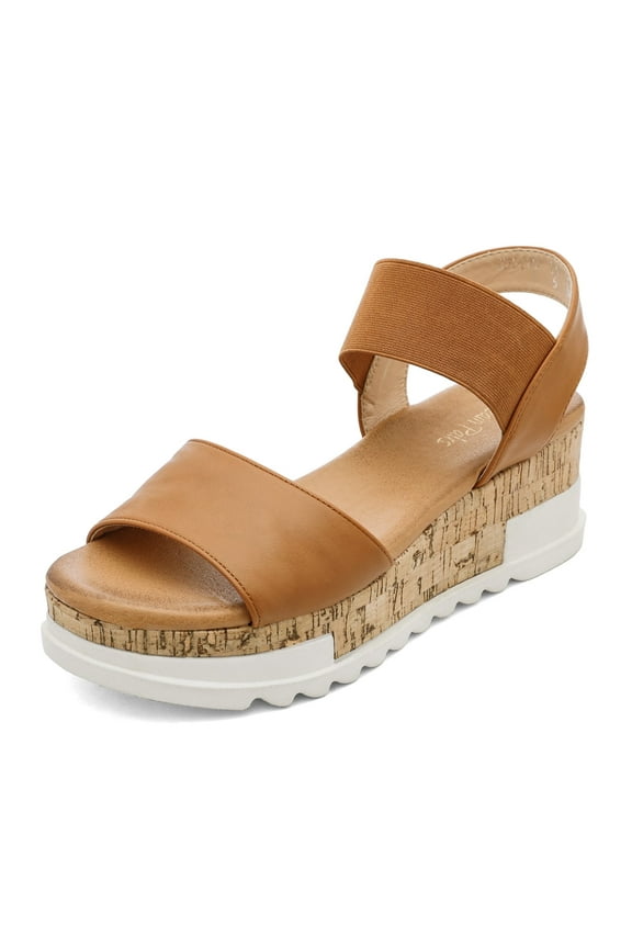 Women's Open Toe Ankle Strap Casual Flatform Platform Sandals Reed-2 Camel Size 6.5