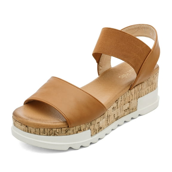 Dream Pairs Women's Open Toe Ankle Strap Casual Flatform Platform Sandals Reed-2 Camel Size 8