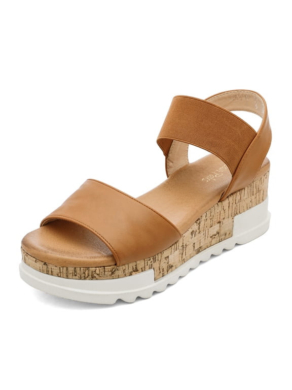 Women's Open Toe Ankle Strap Casual Flatform Platform Sandals Reed-2 Camel Size 8
