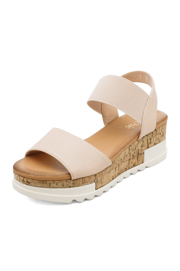 Women's Open Toe Ankle Strap Casual Flatform Platform Sandals Reed-2 Nude Size 9