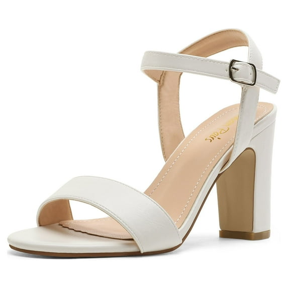 Dream Pairs Women's Open Toe Ankle Strap High Chunky Heel Sandals Fashion Party Dress Sandals GISELA-1 WHITE/PU Size 6.5