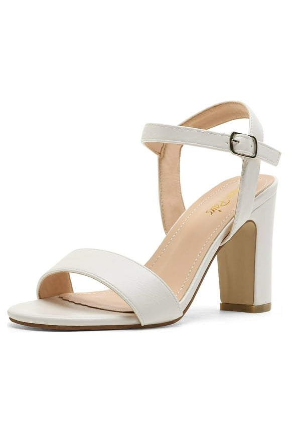 Women's Open Toe Ankle Strap High Chunky Heel Sandals Fashion Party Dress Sandals GISELA-1 WHITE/PU Size 7