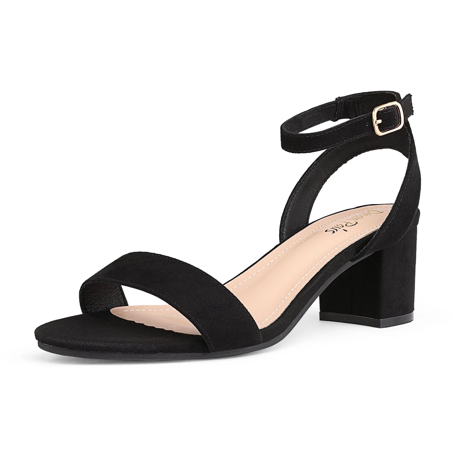 BURUDANI Women s Open Toe Ankle Strap Low Block Chunky Heels Sandals Party Dress Pumps Shoes BLACK SUEDE Size 11 Walmart