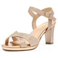 thumbnail image 1 of Dream Pairs Women's Open Toe Ankle Strap Sparkly Strappy Chunky Heel Pump Sandals ICE-1 CHAMPAGNE/GLITTER Size 7, 1 of 5