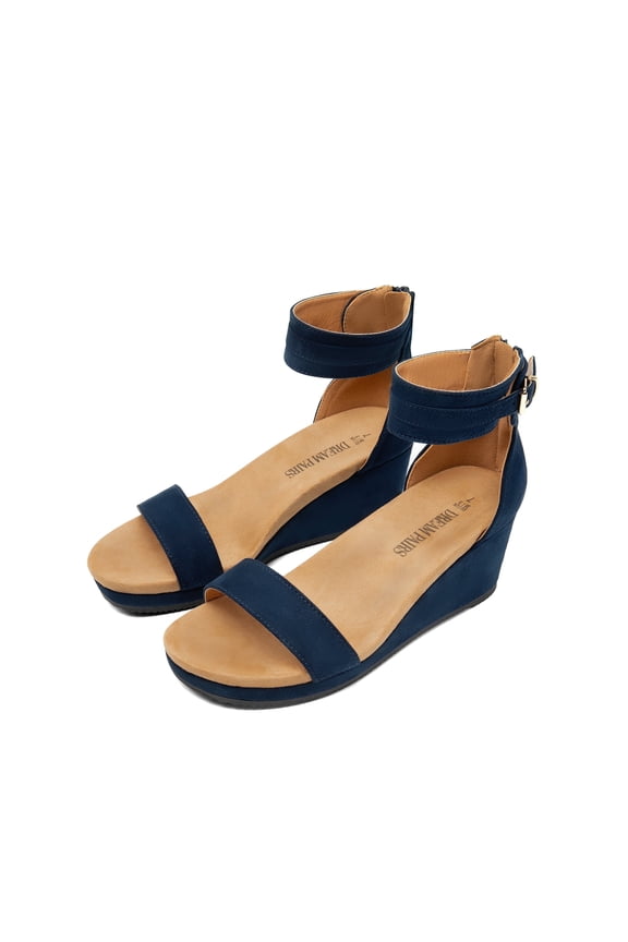 Women's Open Toe Buckle Ankle Strap Platform Wedge Sandals NAVY Size 6.5
