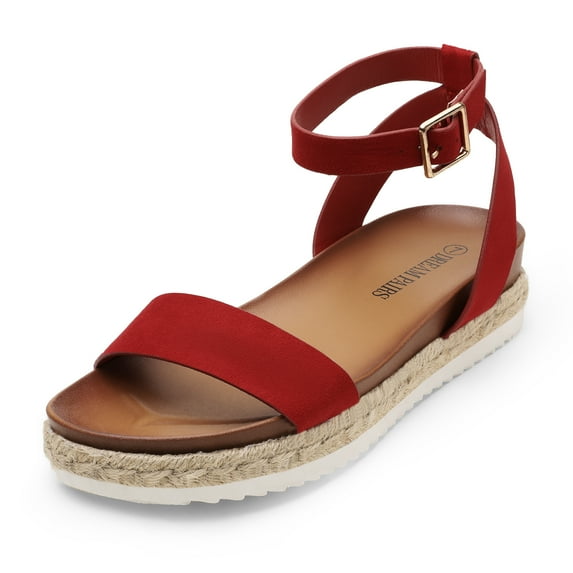 Dream Pairs Women's Open Toe Espadrille Platform Sandals Soft Comfort Summer Shoes Classic KATHY RED/SUEDE Size 11