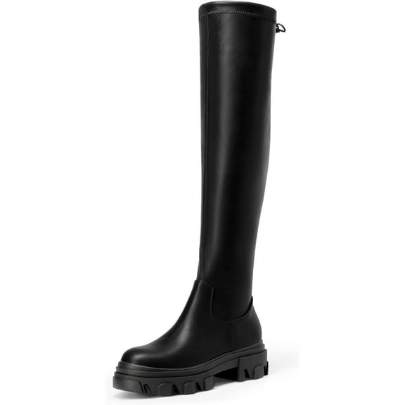 Dream Pairs Women's Over The Knee Patform Thigh High Boots Long Stretch Soft Chunky Lug Sole Fall Boots SDOB222W BLACK/PU Size 7.5