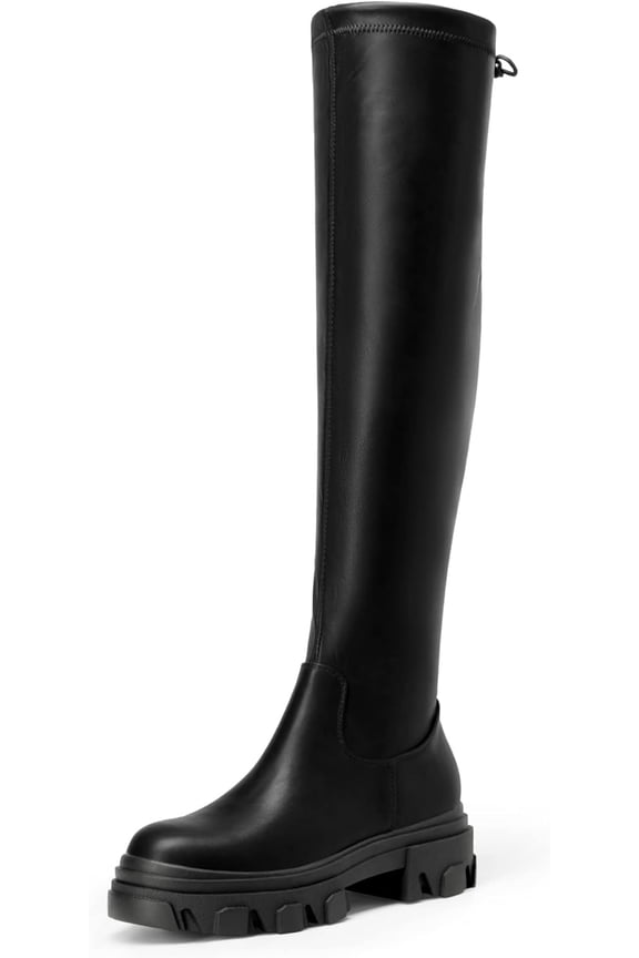 Women's Over The Knee Patform Thigh High Boots Long Stretch Soft Chunky Lug Sole Fall Boots SDOB222W BLACK/PU Size 7.5