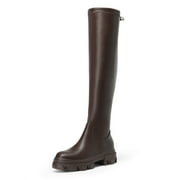 Dream Pairs Women's Over The Knee Patform Thigh High Boots Long Stretch Soft Chunky Lug Sole Fall Boots SDOB222W BROWN/PU Size 6.5