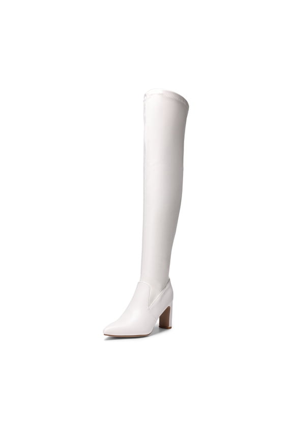 Women's Over The Knee Stretch Boots Chunky High Heels Pointed Toe Fall Long Style