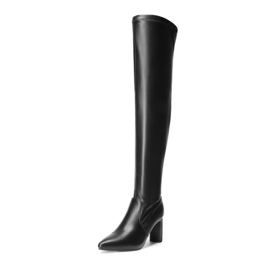 Dream Pairs Women's Over The Knee Stretch Boots Chunky High Heels Pointed Toe Fall Long Style