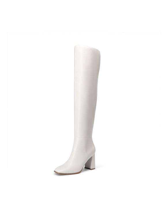 Women's Over-the-Knee Block Chunky Heel Boots Tall Fall Fashion Square-Toe with Side Zipper