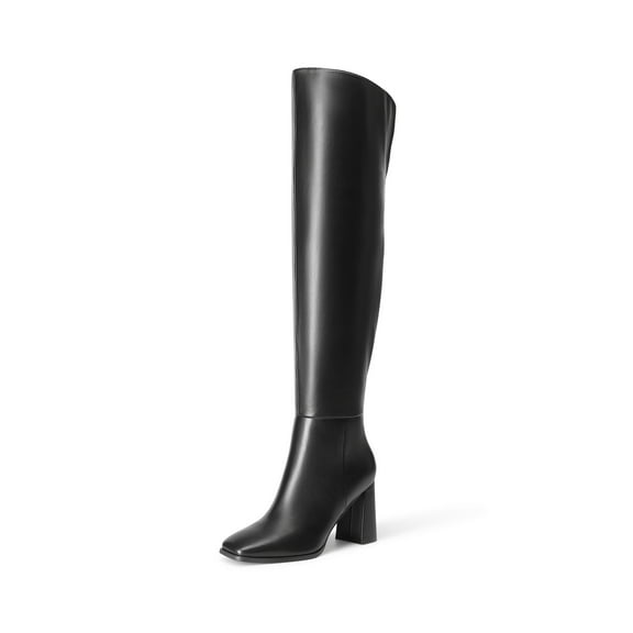 Dream Pairs Women's Over-the-Knee Block Chunky Heel Boots Tall Fall Fashion Square-Toe with Side Zipper