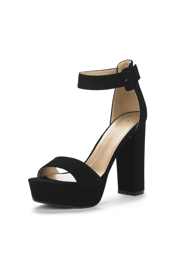 BURUDANI Women's Party Dress Shoes Ankle Strap Wedding High Chunky Platform Heel Sandals BLACK/NUBUCK Size 11