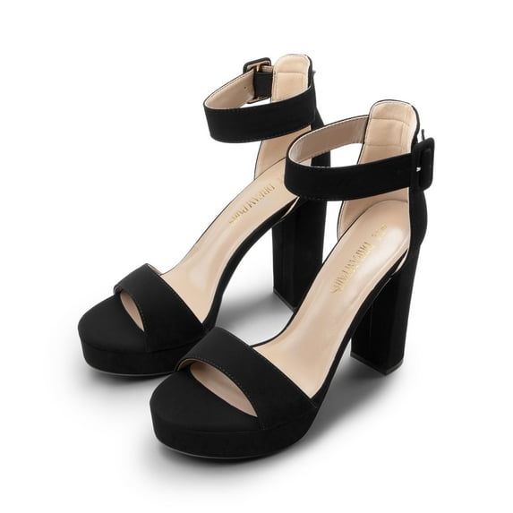 BURUDANI Women's Party Dress Shoes Fashion Ankle Strap Wedding High Chunky Platform Heel Sandals BLACK/NUBUCK Size 8