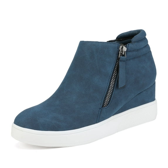 Dream Pairs Women's Platform Casual Sneaker Ankle Booties Wedge Ankle Boots WEDGE-SNKR-2 NAVY Size 6