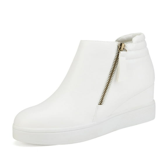 Dream Pairs Women's Platform Casual Sneaker Ankle Booties Wedge Ankle Boots WEDGE-SNKR-2 WHITE Size 10