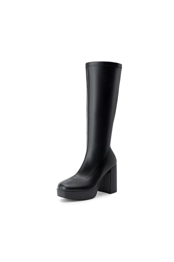 Women's Platform Knee High Boots Chunky Block Heel Side Zipper Cute Gogo Boots