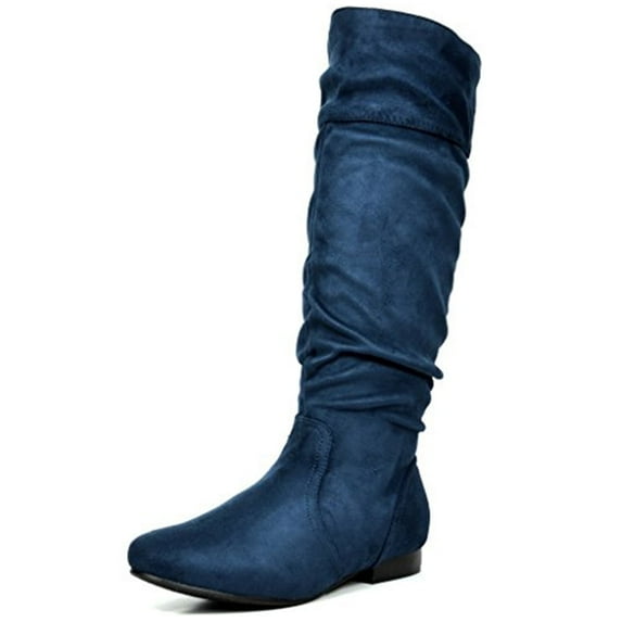 Dream Pairs Women's Platform Knee High Boots Fashion Suede/Pu Flat Pull On Fall Weather Slouchy Knee High Boots Blvd Blue Size 10
