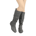 thumbnail image 1 of BURUDANI Women's Platform Knee High Boots Fashion Suede/Pu Flat Pull On Fall Weather Slouchy Knee High Boots Blvd Grey/Pu Size 6, 1 of 6