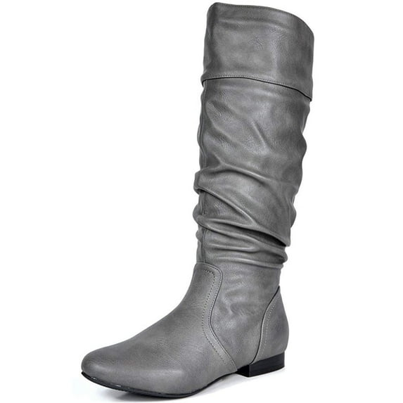 Dream Pairs Women's Platform Knee High Boots Fashion Suede/Pu Flat Pull On Fall Weather Slouchy Knee High Boots Blvd Grey/Pu Size 9.5