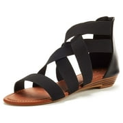 Dream Pairs Women's Platform Sandals Comfort Low Wedge Sandals for Women Elastica8 Black 6.5