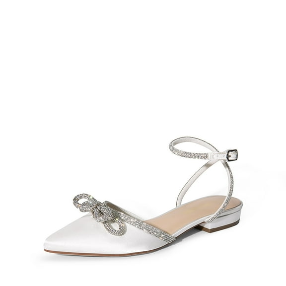 Dream Pairs Women’s Pointed-Toe Flats – Rhinestone Bow Dress Shoes with Ankle Strap