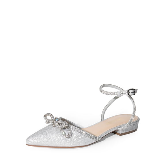 **Dream Pairs Women’s Pointed-Toe Flats – Rhinestone Bow Dress Shoes with Ankle Strap**
