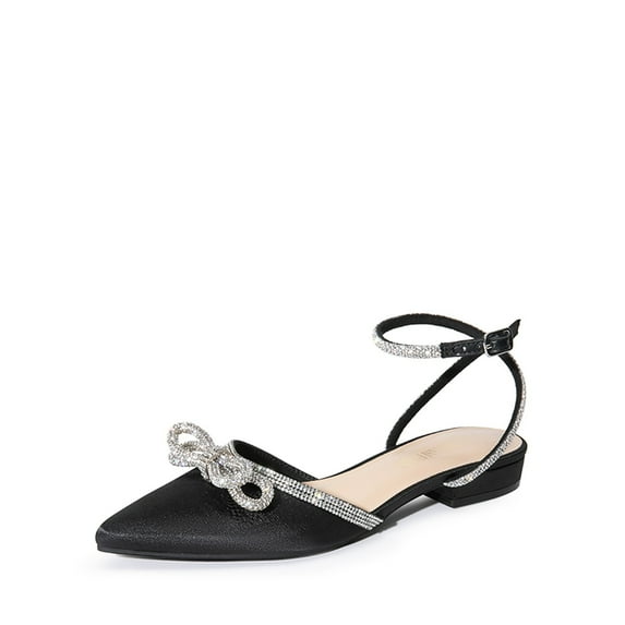 Dream Pairs Women’s Pointed-Toe Flats – Rhinestone Bow Dress Shoes with Ankle Strap