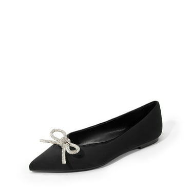 **Dream Pairs Women’s Pointed-Toe Flats – Slip-On Rhinestone Bow Flats with Latex Insole**
