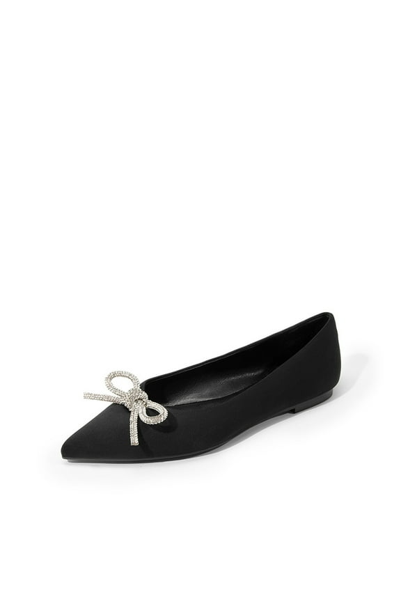 **Dream Pairs Women’s Pointed-Toe Flats – Slip-On Rhinestone Bow Flats with Latex Insole**