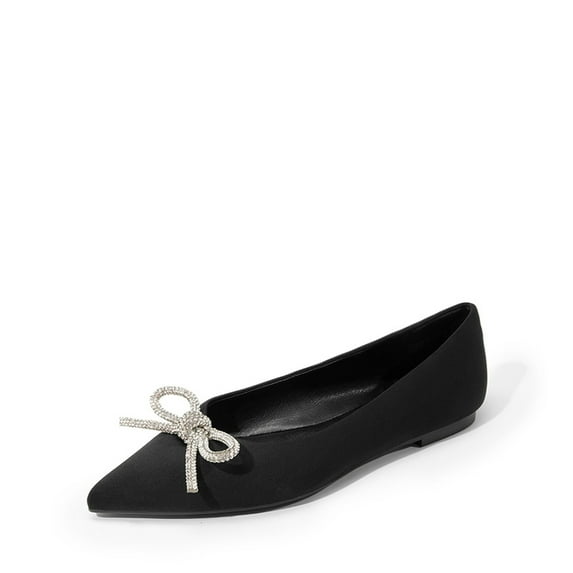 Dream Pairs Women’s Pointed-Toe Flats – Slip-On Rhinestone Bow Flats with Latex Insole