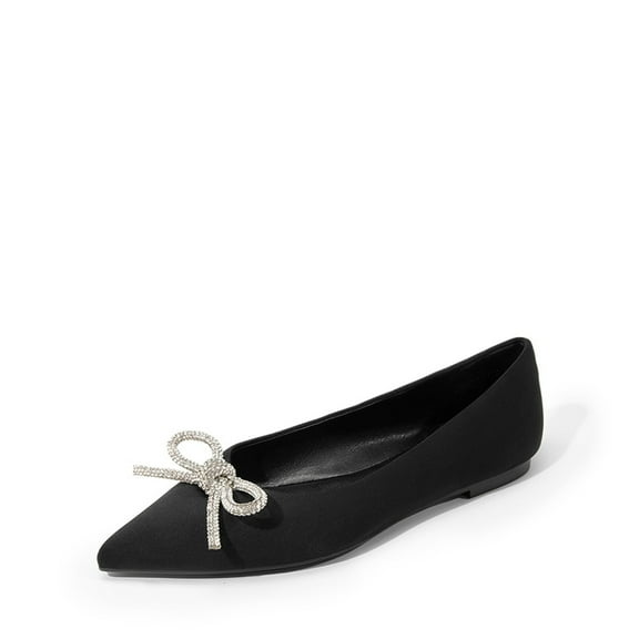 Dream Pairs Women’s Pointed-Toe Flats – Slip-On Rhinestone Bow Flats with Latex Insole