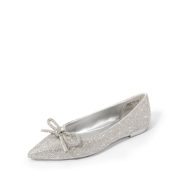 **Dream Pairs Women’s Pointed-Toe Flats – Slip-On Rhinestone Bow Flats with Latex Insole**