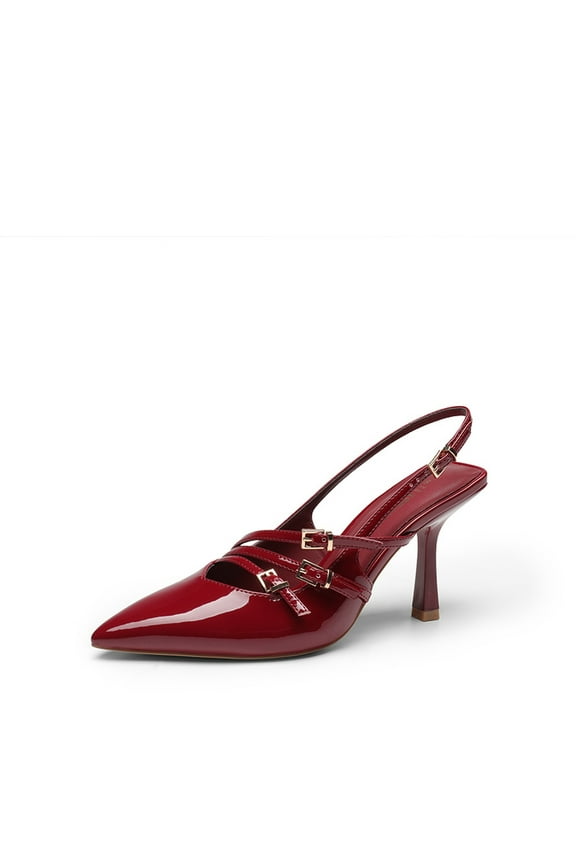 Women’s Pointed Toe Slingback Kitten Heel Pumps With Stylish Buckle Straps