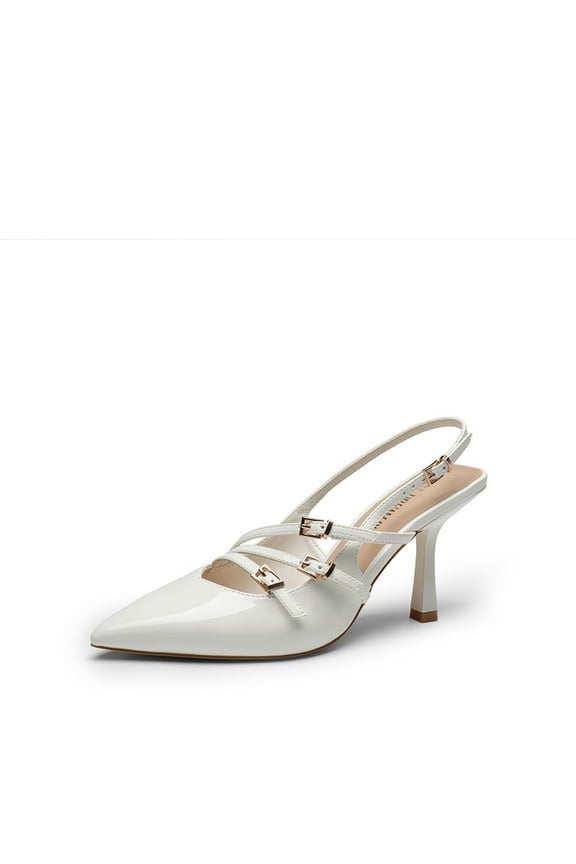 Women’s Pointed Toe Slingback Kitten Heel Pumps With Stylish Buckle Straps