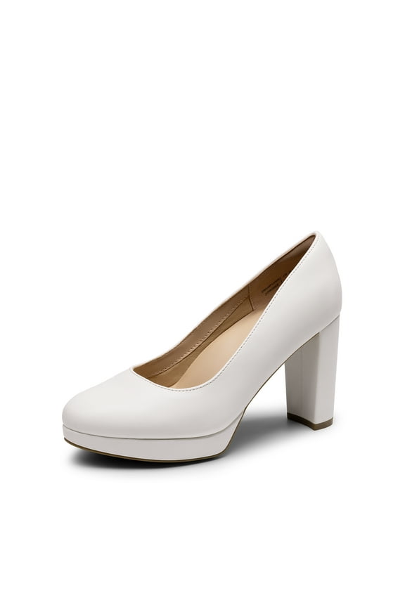Women's Pumps Closed Round Toe Chunky High Heels Platform Work Comfortable Dress Shoes for Women