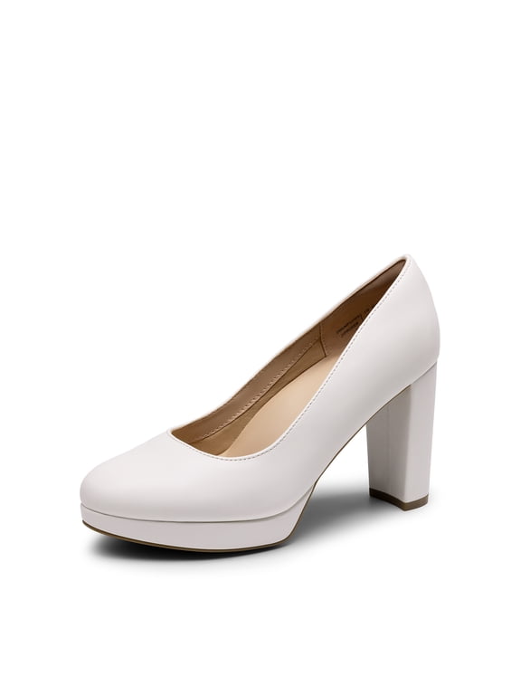 Women's Pumps Closed Round Toe Chunky High Heels Platform Work Comfortable Dress Shoes for Women