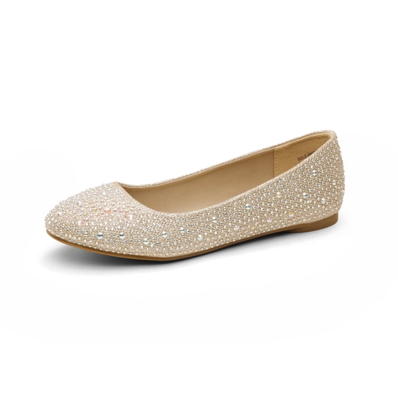 Dream Pairs Women's Rhinestone Ballet Flats Shoes Low Heels Round Toe Ballerina Dress Shoes GOLD Size 9