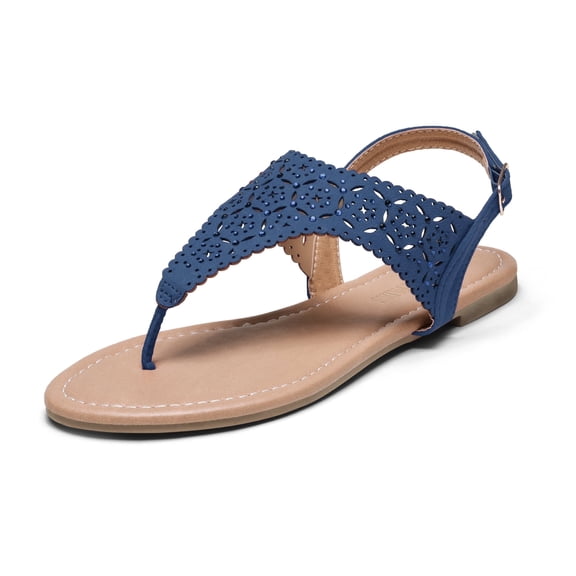 Dream Pairs Women's Rhinestone Casual Wear Cut Flat Sandals Beach Dressy T-Strap Thong Sandals Medinie